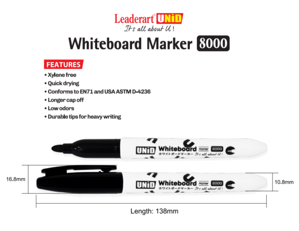 Leaderart Unid Whiteboard Marker 8000, Set of 12 Made In Malaysia. - Image 2